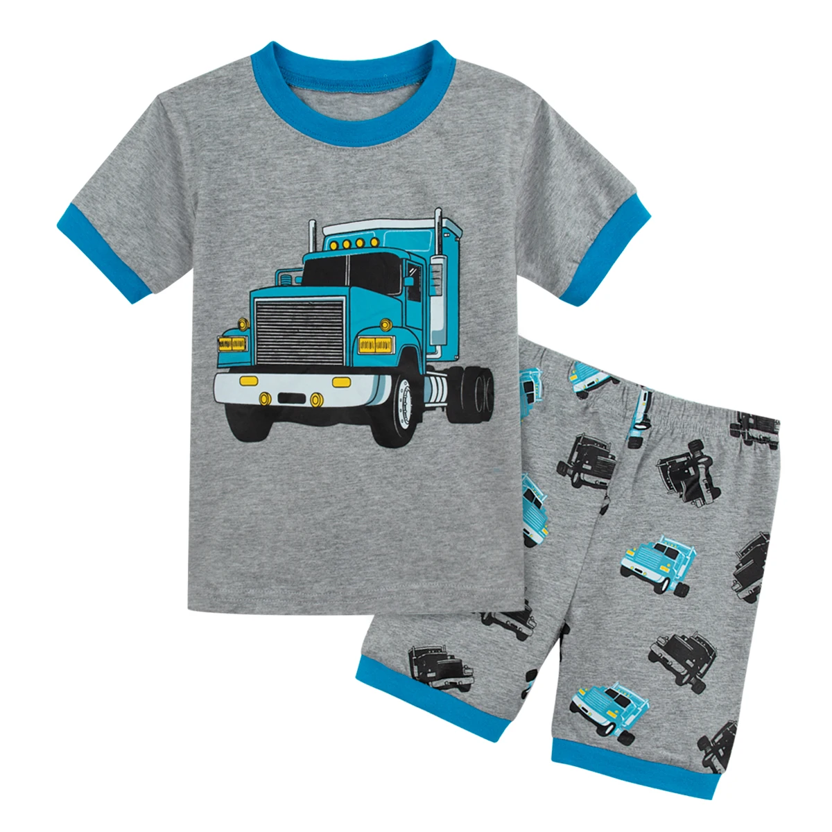 Детская Пижама с динозавром для мальчиков и девочек, детский пижамный комплект с акулой, единорогом, пиратским кораблем, русалочкой, детская одежда для сна с героями мультфильмов - Цвет: Truck