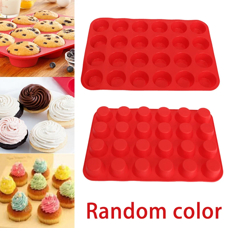 JX-LCLYL 24 Cavity Muffin Cup Silicone Mold Soap Cookie Cupcake Pan Tray Mat Baking Mould