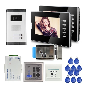 

New 7" Color LCD Screen Video Door Phone Intercom for 2 Apartments + Electric lock + RFID Control + Power FREE SHIPPING