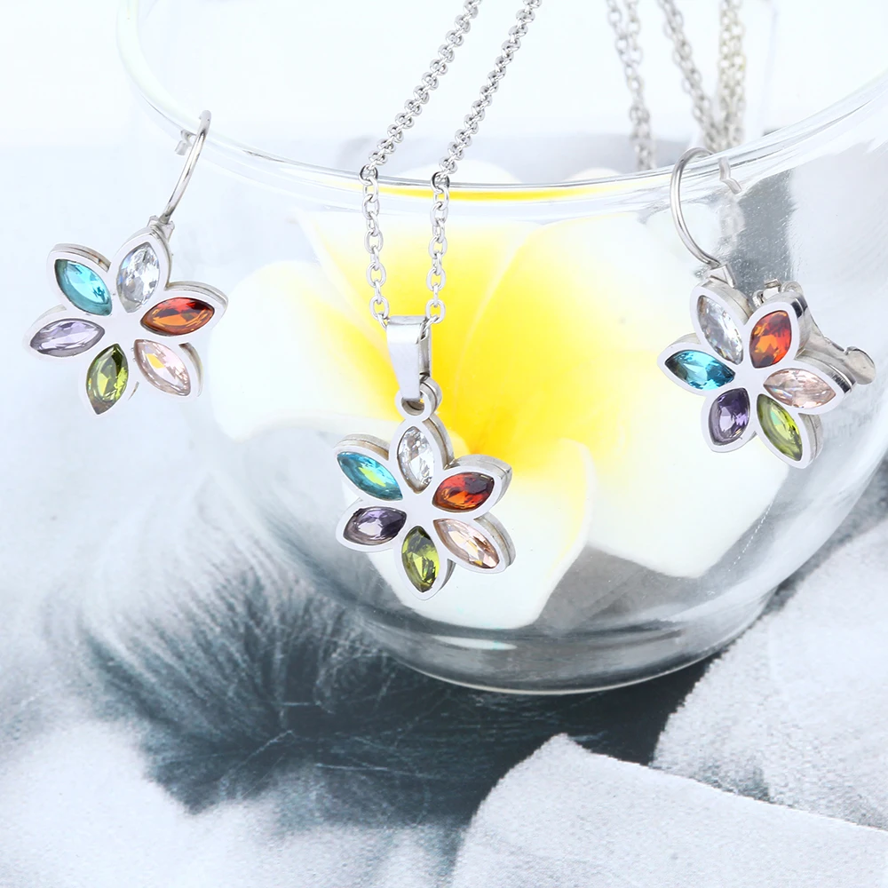 XUANHUA Stainless Steel Wedding Jewelry Sets For Women Necklace Earrings Set Summer Fashion jewellery Accessories 6