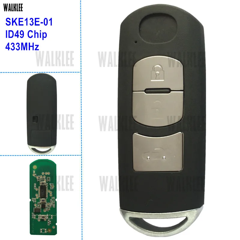 

WALKLEE Remote Smart Key 433MHz Suit for MAZDA SKE13E-01 or SKE13E-02 for CX-3 CX-5 Axela Atenza with ID49 Chip