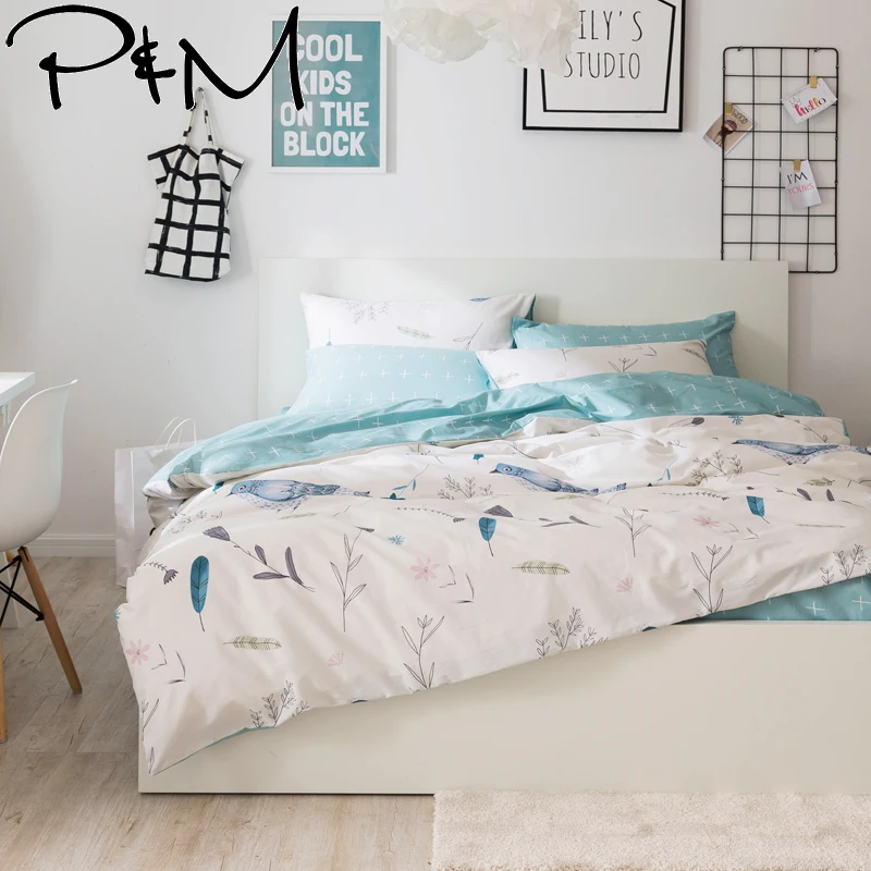 PAPA MIMA Pastoralen stil Vogel druck könig königin größe 100% baumwolle bettwäsche sets 3 4 stücke bettbezug set bettlaken kissen sham Günstig