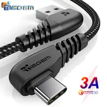 TIEGEM 90 градусов usb type C кабель 3A USB-C кабель type-C провод для быстрой зарядки для samsung S8 S9 S10 PLUS кабель для мобильного телефона 2 м 3 м