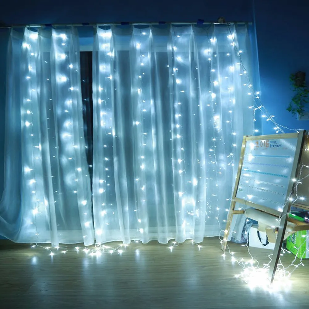 CARPRIE USB Curtain Lights 3m 300 LED 8 Modes with Control Christmas Parties Weddings Light Garlands Ball White Outdoor Wedding