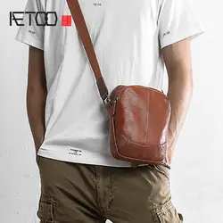 AETOO Мужская винтажная кожаная сумка через плечо мужская повседневная сумка из воловьей кожи косой мини мужская сумка
