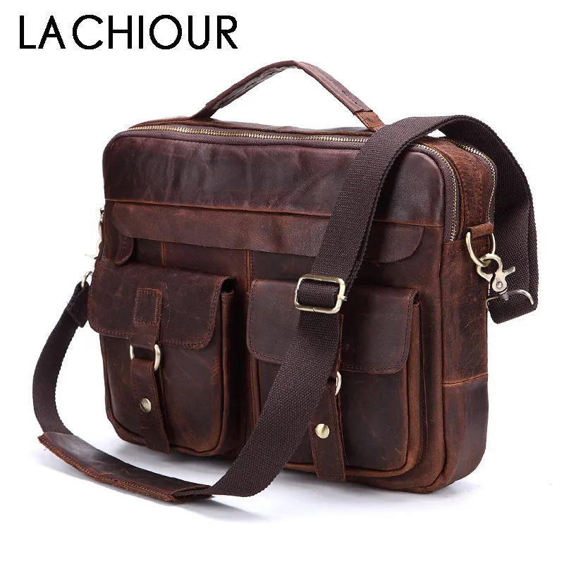 

Lachiour Genuine Leather Men Handbags Crossbody Bags Casual Totes Leather Messenger Laptop Bag Shoulder Bags Male Briefcases