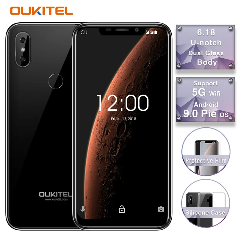 OUKITEL C13 Pro 6.18" 19:9 2GB 16GB Android 9.0 Mobile Phone 5G/2.4G WIFI MT6739 Quad Core 4G LTE Smartphone Face ID Fingerprint - Цвет: Черный
