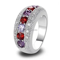 Round Cut Garnet & Amethyst 925 Silver Band Ring Size 6 7 8 9 10 11 12  New Fashion Jewelry For Women Wholesale Free Shipping