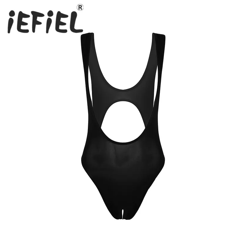

iEFiEL Women Lingerie One Piece Sleeveless Cut Out and Open Crotch Sheer Tank Thong Leotard Bodysuit Nightwear Sexy Teddies