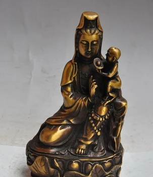 

8"chinese budhism bronze wealth yuanbao Boy Kwan-Yin Goddess Bodhisattva statue