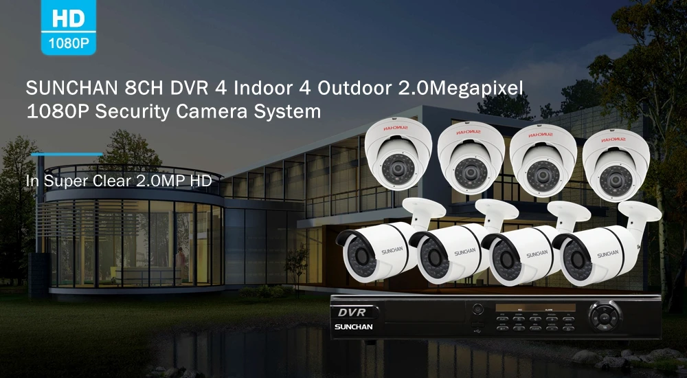 8CH DVR 4 Indoor 4 Outdoor 1080P Security Camera System