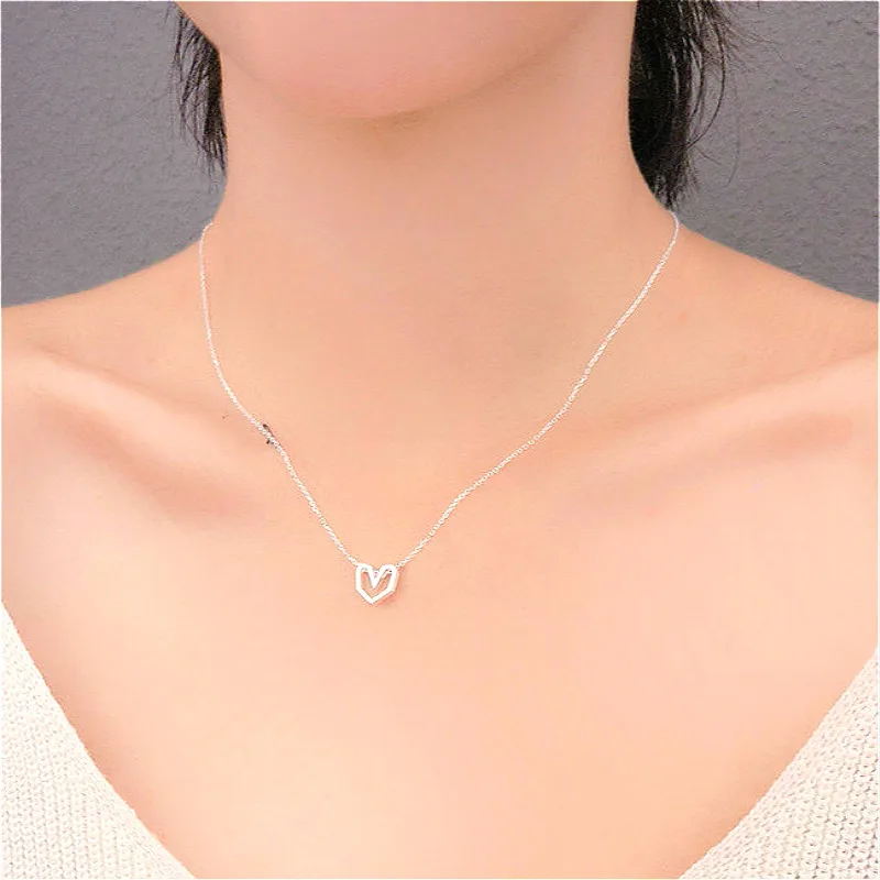 

Simple Design Geometry Heart Pendant Necklaces For Women 100% Authentic 925 Sterling Silver Silver Necklace Chain