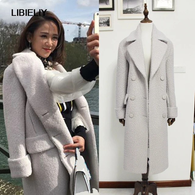 Fashion Fall Winter Women Off White Woolen Simple Classic Oversized