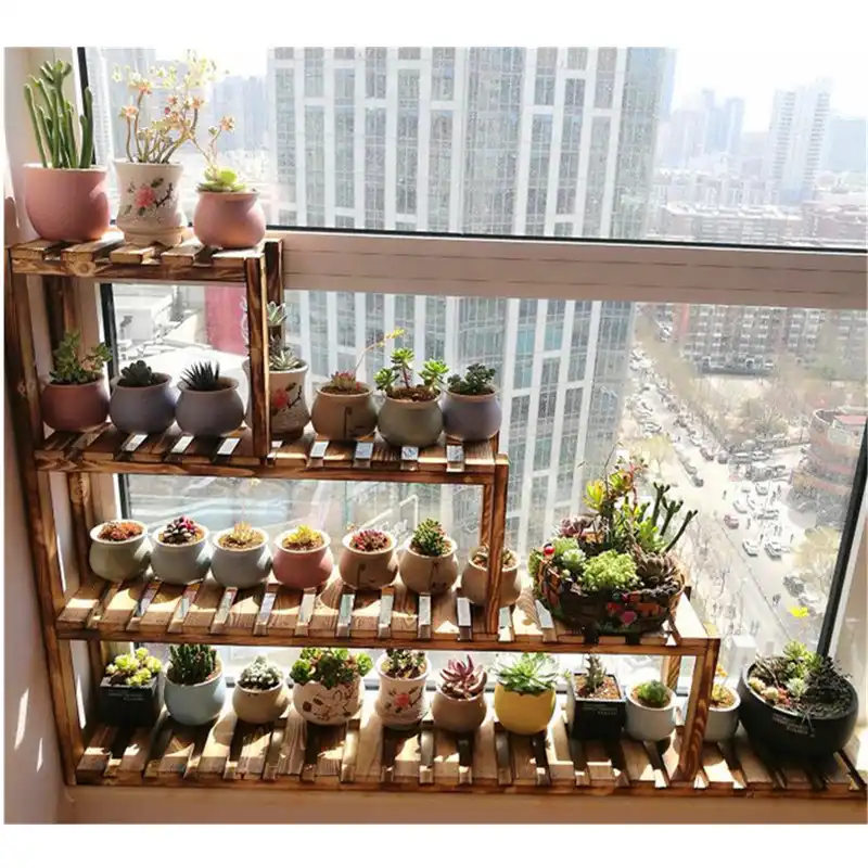Louis Fashion Plant Shelves Windowsill Flower Rack Solid Wood