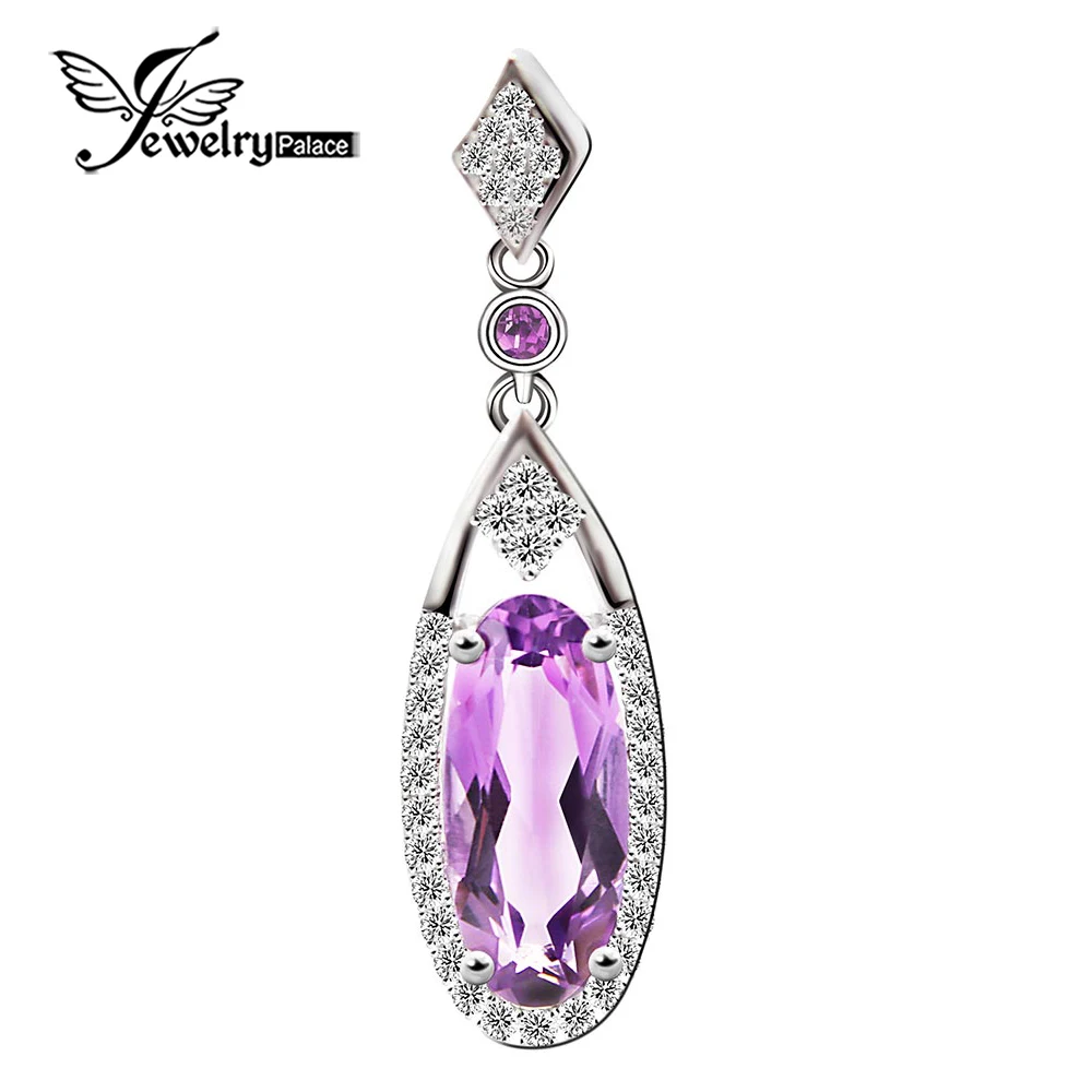 New Arrival Natural Stone 2.4ct Purple Amethyst Pendant Oval Real Pure Solid 925 Sterling Silver Jewelry For Women Fashion Gift