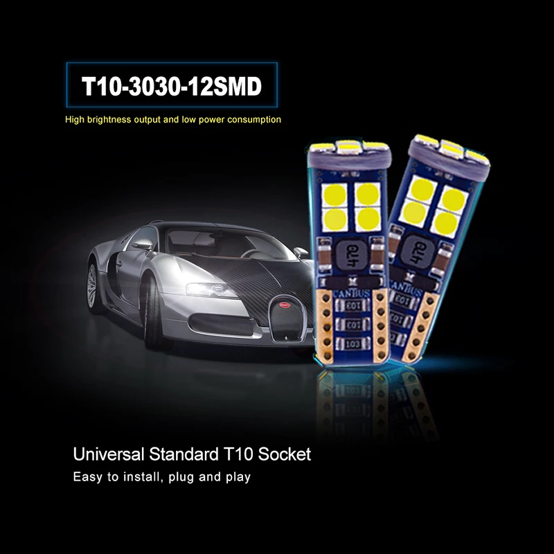 

2PCS Car License Plate Lights T10 LED W5W 194 Bulbs 12V 3030 12 SMD Canbus T10 Trunk Door Bulb Auto Parking Light Clearance Lamp