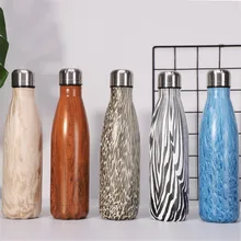 Creative Water Bottle Wooden Texture Leopard Printing Thermos Stainless Steel Vacuum Flask Insulated Bicycle Sport Cup germany aaron flow cup viscometer stainless steel zahn 4 for printing