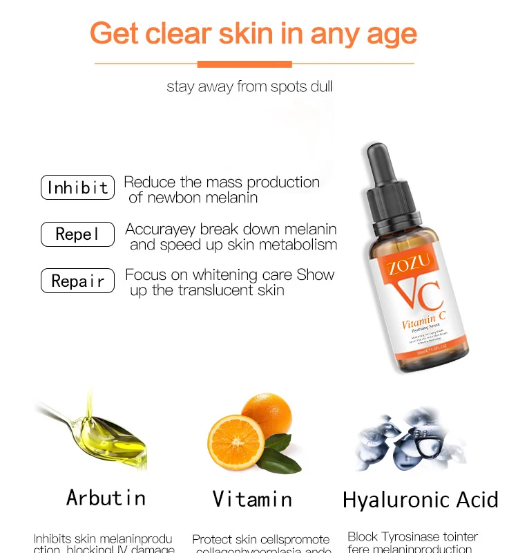 ZOZU Brand Natural Skin Care Hyaluronic Acid Anti-aging Whitening Vitamin C serum for face