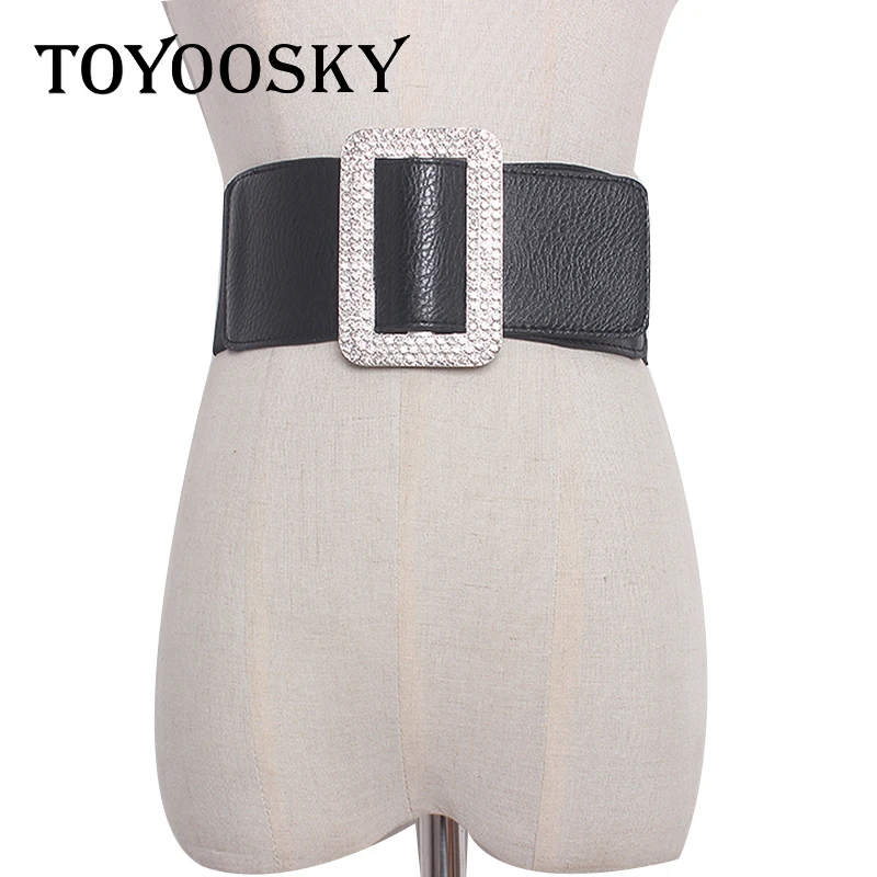 

Women Wide Belt Black Rhinestone Super Shinning For Dress Fur Coat Female Women Belt Black Elastic Ladies Waist Wide Belt