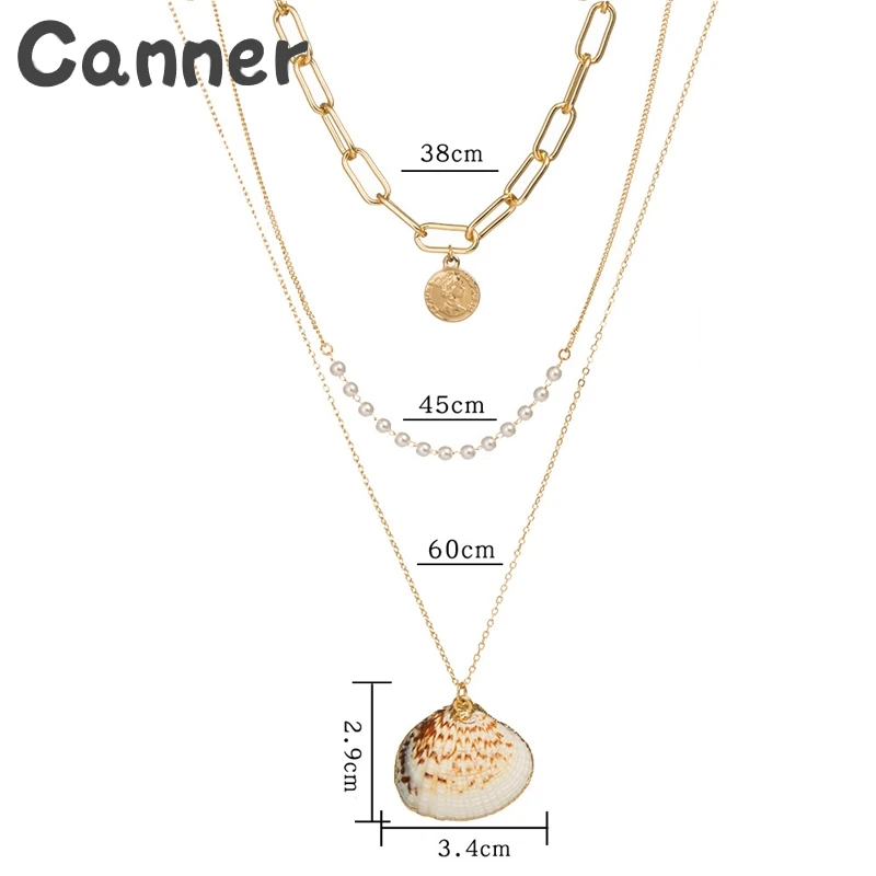 Ожерелье Canner из жемчуга каури для женщин, колье из хрустальных бусин, многослойное ожерелье с цепочкой, массивные ювелирные изделия, колье A40