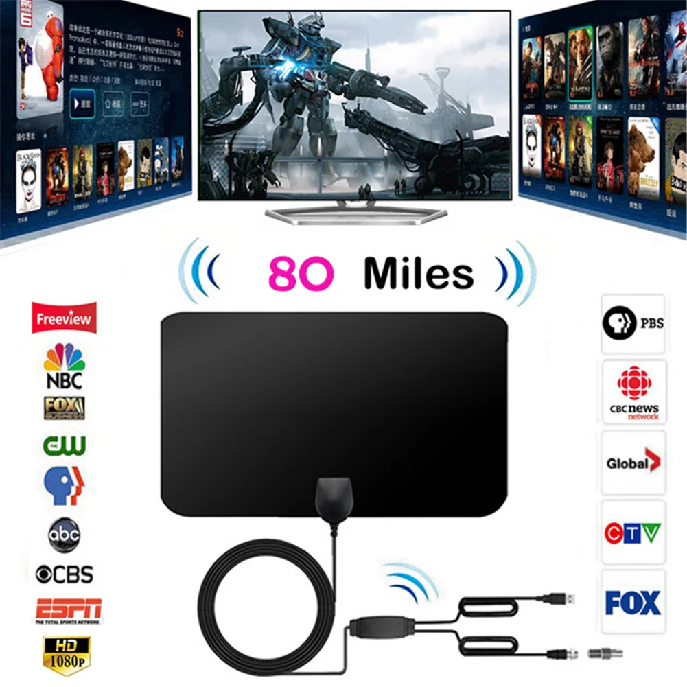 1080P 80 Miles Digital HD TV Antenna Signal Amplifier Booster Amplified Receiver