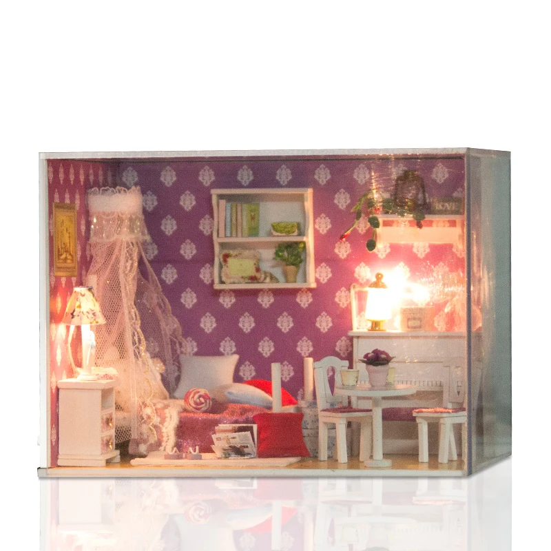 iiE CREATE 2018 New DIY Educational 3D Wooden Doll house miniature with LED+Furniture+cover Room for children Lover Gift (5)