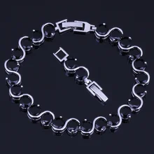 Terrific Round Black Cubic Zirconia 925 Sterling Silver Link Chain Bracelet 18cm 20cm For Women V0218 Terrific Round Black Cubic Zirconia 925 Sterling Silver Link Chain Bracelet 18cm 20cm For Women V0218