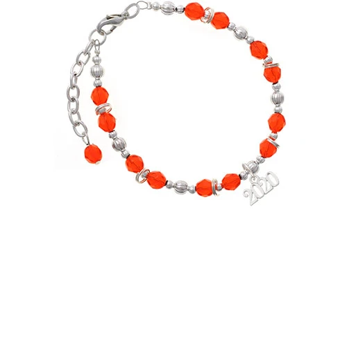 Silvertone Horizontal Year 2020 Orange Beaded Bracelet