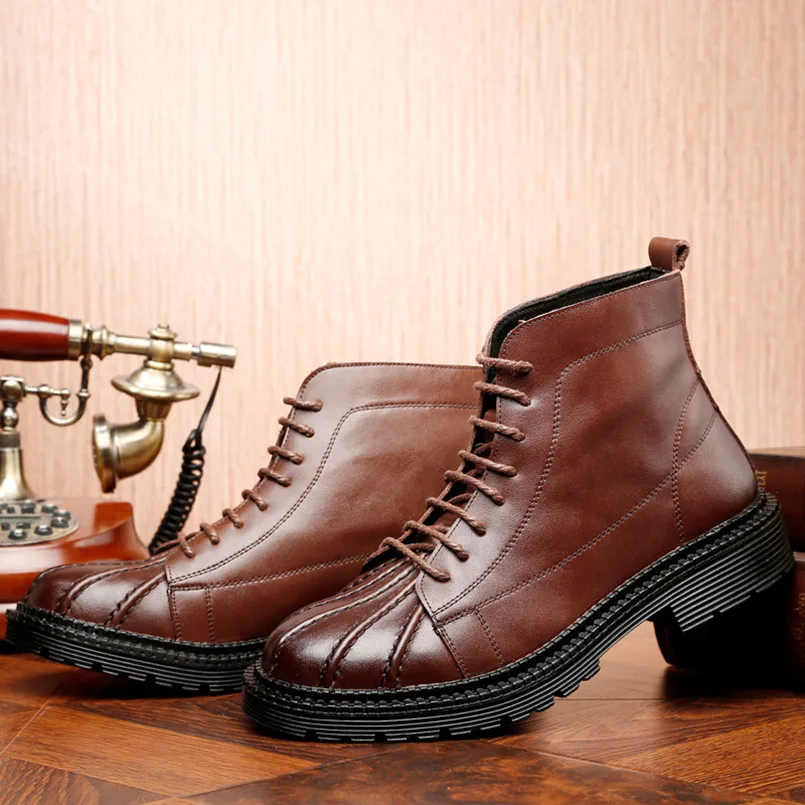 

FIDANEI 2018 Autumn New Genuine Leather Men Boots Lace-Up High Top Martin Boots Men's Retro Bullock Work Boots