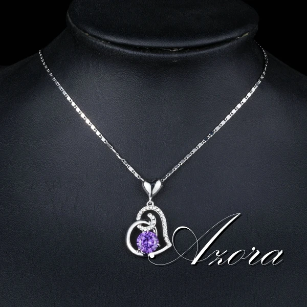 AZORA фиолетовый Stellux австрийский кристалл сердце кулон ожерелье на День Святого Валентина подарок любви TN0182
