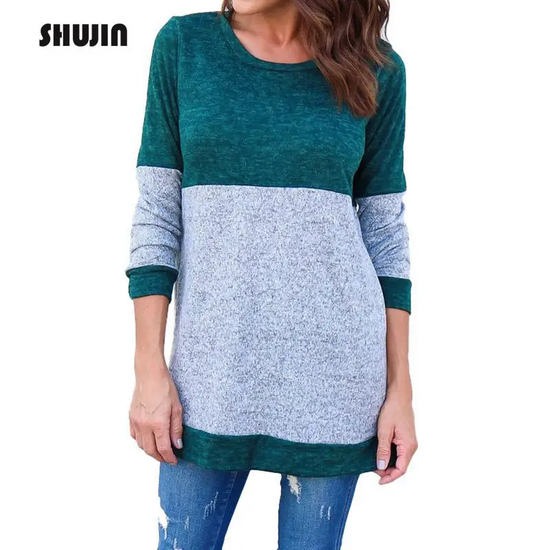 

SHUJIN 2018 Women Long Sleeve Color Patchwork Knitted Sweater Autumn Jumper Pullover Plus Size 5XL Female Knitwear Sweater