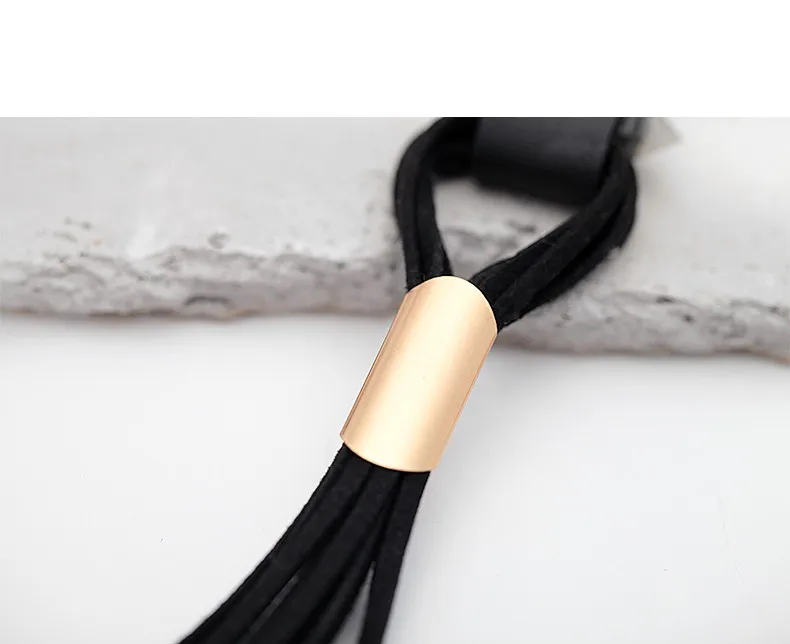 Трендовый стиль черный замшевый чокер длинное кистовое ожерелье из золотого сплава шарик натуральный кулон выдалбливают колье ожерелье MYC05040