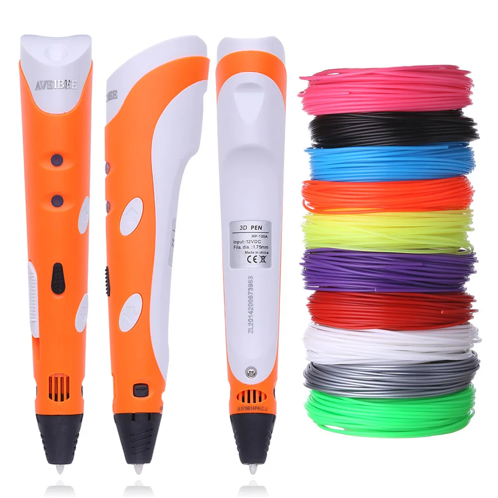 

New Model Orange 3D Printer Pen Drawing 3 D Pen With 100 Meters 10 Color ABS Filaments Printing Pens For My Kid Birthday Gift