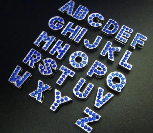 

Internal Dia. 8MM Blue Bing Color Rhinestones Slide Letter N--Z MOQ 20PCS Each Letter Fit For DIY Keychains Charm Bracelet
