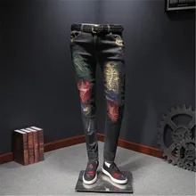 Diaoaid Новые мужские джинсы дизайн мода байкер хипхоп узкие джинсы с дырками и принтом потертые мужские рваные джинсы