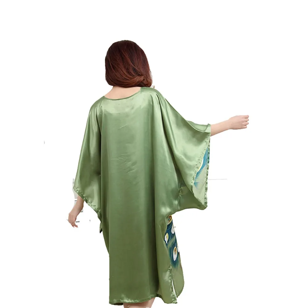 Халат женский из искусственного шелка с цветочным принтом 030803|night gown|vintage sleepwearsilk