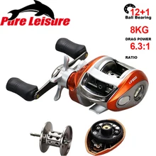 PureLeisure Профессиональный 12+ 1 BB физинг приманки катушки магнитный тормоз тяга 8 кг/17,6lb Рыболовная катушка 6,3: 1 соотношение baitcasing катушки