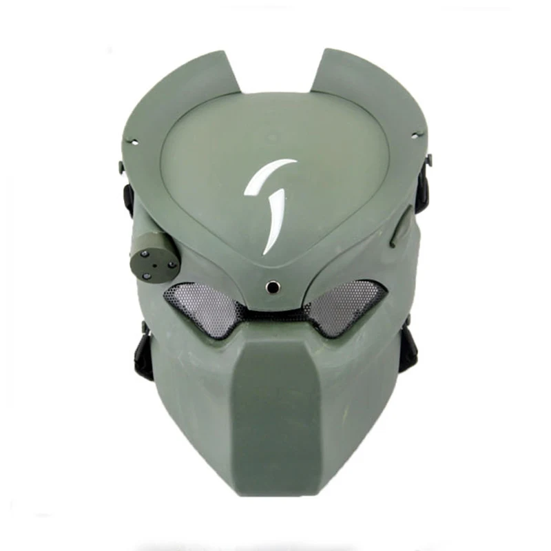 Alien Vs Predator, маска одинокого волка с лампой, уличная тактическая маска, полное лицо, CS, спортивный шлем, Хэллоуин, вечерние, косплей, маска ужаса - Цвет: Зеленый
