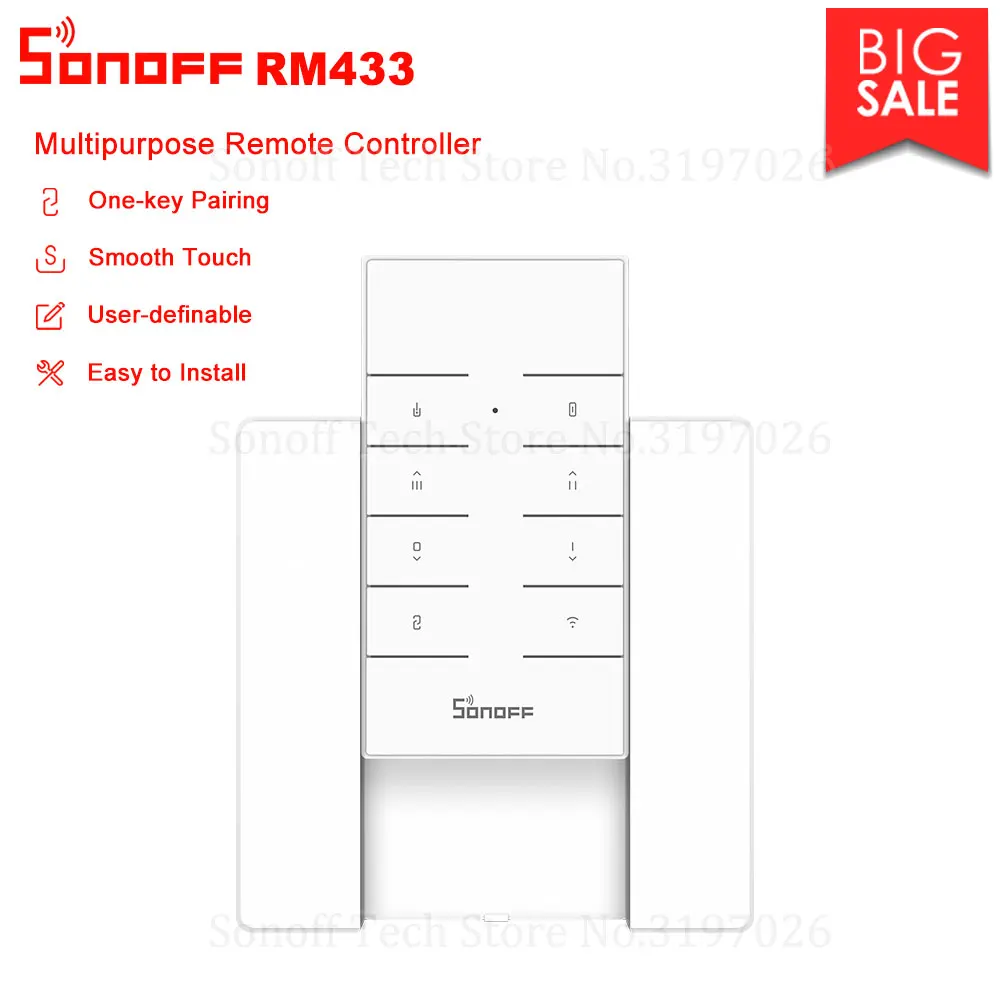 

Itead Sonoff RM433 Remote 8 Button RF Remote&Base One Key Pairing Easy to Install Works with 433Mhz Sonoff Smart Home Switches
