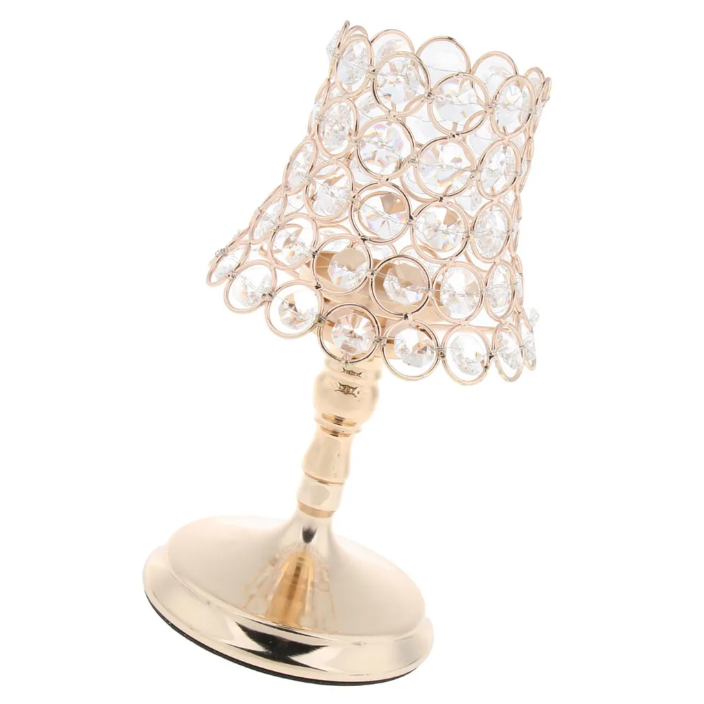 2 Pieces Gold Pillar Desk Lamp Crystal Votive Candle Holder Centerpieces for Wedding Decoration Candle Lantern 22cm Height