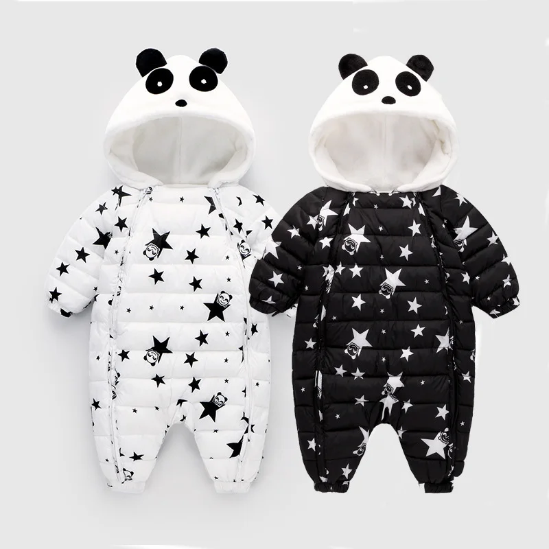 Комбинезон для новорожденных; зимний костюм; одежда для маленьких мальчиков; теплая одежда для маленьких девочек с рисунком панды; комбинезон для малышей