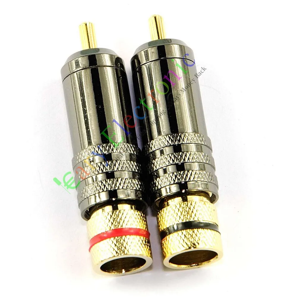 Wholesale and retail 50pc Gold plated RCA Plug Male Screw Locking tube Audio cable Grade