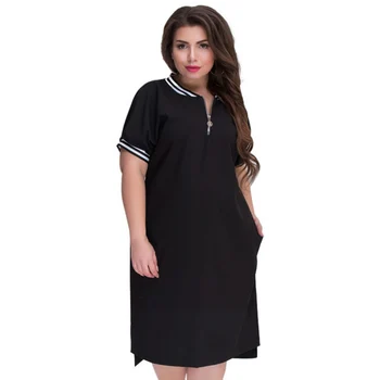 

4XL 5XL 2019 Plus Size Straight Dresses Women With Zippers Big Size Summer Casual Loose Solid Dress Red Vestidos