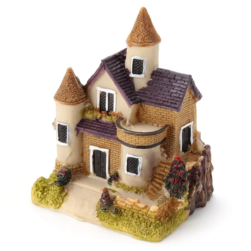 Vintage Mini Resin House Miniature Fairy Garden Micro Landscape Home Decoration Crafts 4 styles Color Random|craft sticker|decorative paper