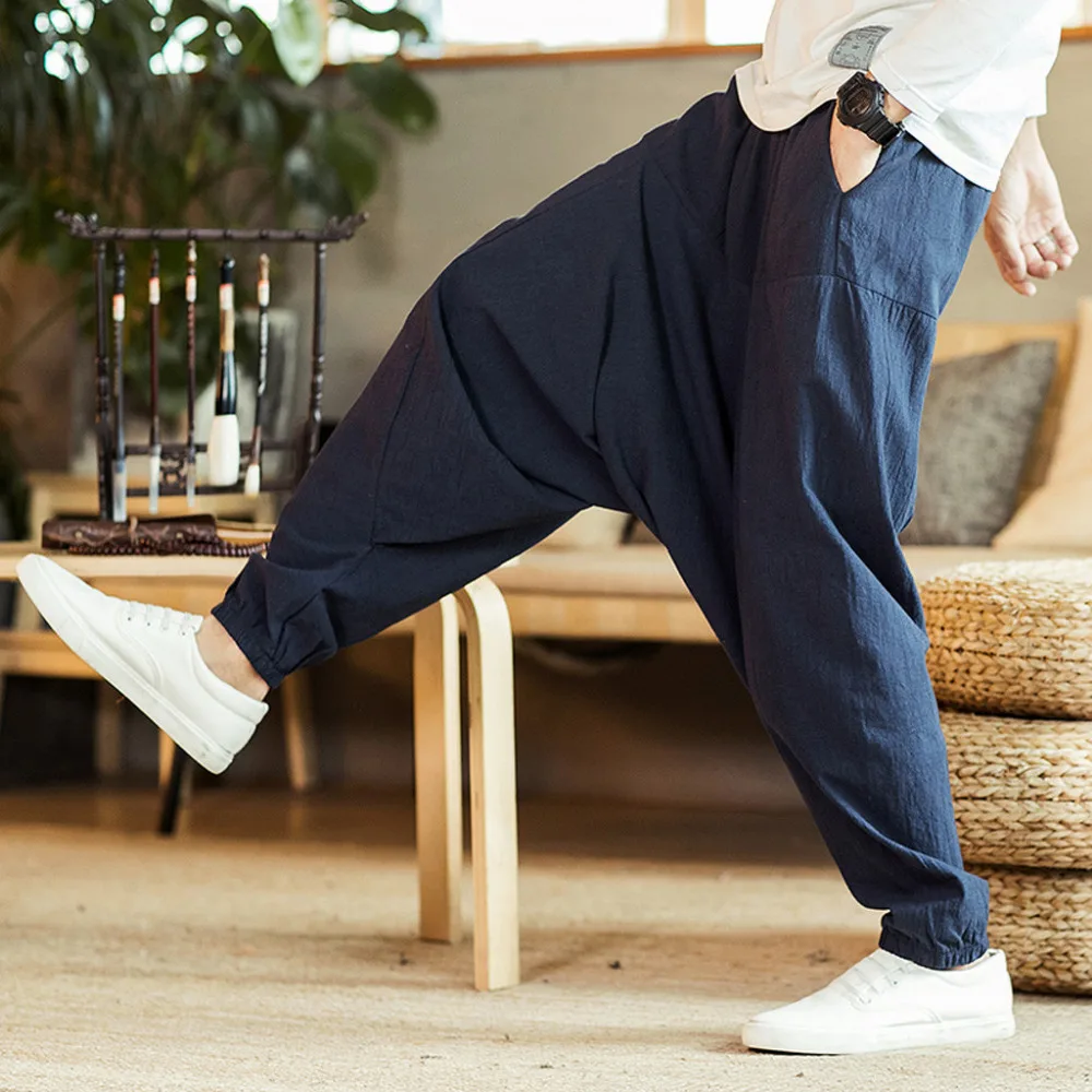 2019 men's casual fashion harem pants loose solid color hip hop style cotton trousers jogging pants outdoor sports pants  4 (12)