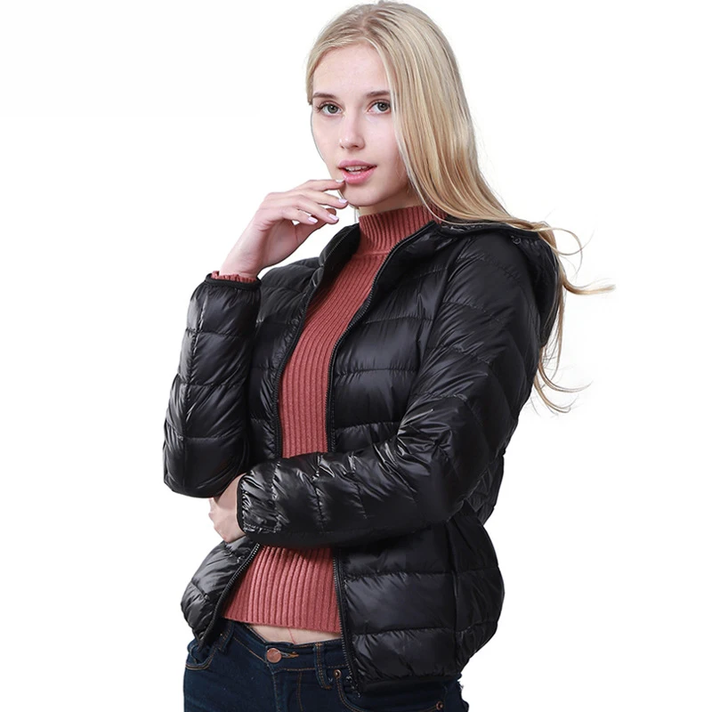 Women Winter Hooded Down Jacket Ultra Light Thin 90% White Duck Jackets Casual Portable Spring Thin Coat Female Warm Down Parkas