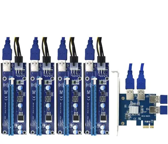 Лидер продаж PCIe pci-e PCI Express 1X к 16x Riser Card 1 до 4 USB 3.0 множителя концентратора адаптер для Bitcoin горно Miner