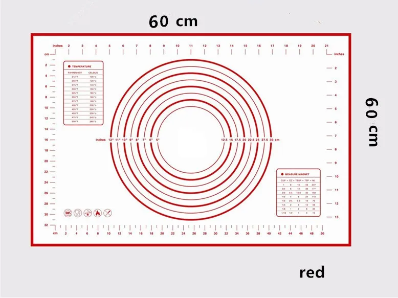 Большой антипригарный силиконовый коврик для выпечки лист для замеса раскатки теста коврик для выпечки формы для выпечки вкладыши колодки Инструменты для приготовления пищи 60*80 см/50*70 см - Цвет: 60X60cm red