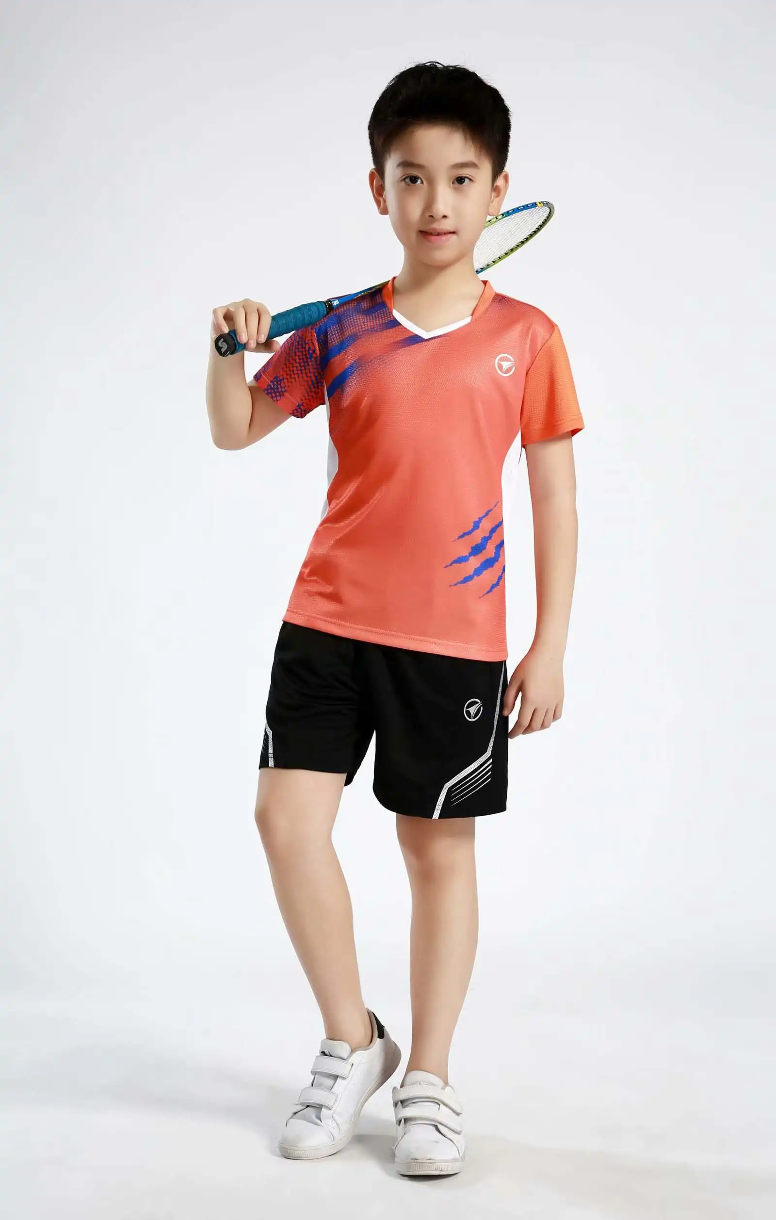 Спортивная одежда для детей, теннисная одежда спортивная рубашка для мальчиков, спортивные детские настольные теннисные наборы для девочек, быстросохнущая одежда для бадминтона - Цвет: B121Orange