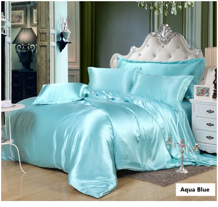 Silk Aqua Bedding Set Green Blue Satin California King Size Queen